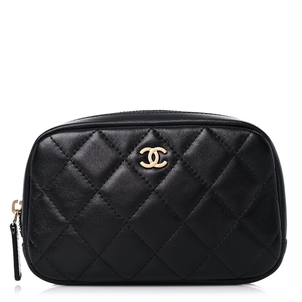 CHANEL  Lambskin Quilted Small Curvy Pouch Cosmetic Case Black - Picture 10 of 10